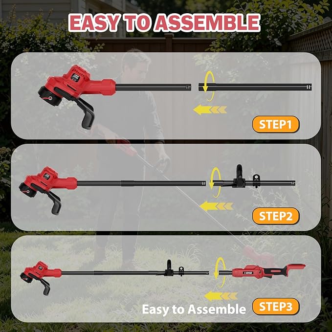 Weed Wacker, 21V Brushless Cordless String Trimmer, 2-in-1 Weed Eater & Lawn Edger, 8500RPM, 13" Cutting Width, Auto Feed Line, Batteries & Charger Included