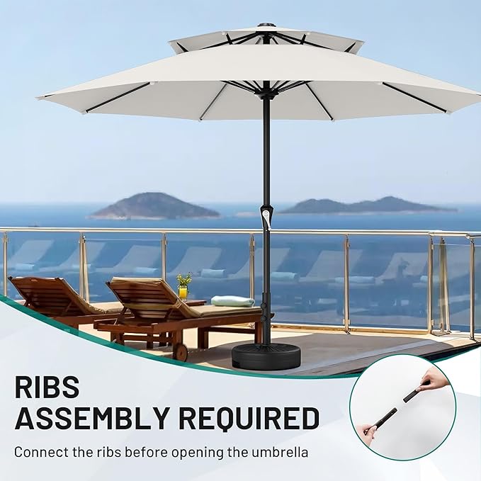 AreShark 11ft 2 Tiers Patio Umbrella - Outdoor Umbrella Waterproof UV Protection, Market Table Umbrella w/ 8 Sturdy Ribs&Crank for Pool, Porch, Garden(Ivory)