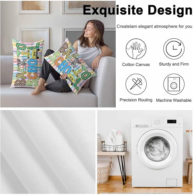 Outdoor Waterproof Throw Pillow Covers Set of 2 Back to School Lumbar Pillowcases 20x12 Inches Crayon Truck School Season Decorative Pillows Cushion Case Patio Pillows for Couch Bed Chair Garden