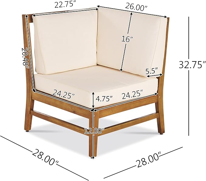 Christopher Knight Home Perla 5 Piece Patio Furniture Set, 5 Seater Acacia Wood Outdoor Corner Sofa Set, Patio Sectional Sofa Couch with Water Resistant Cushions, Teak+Cream