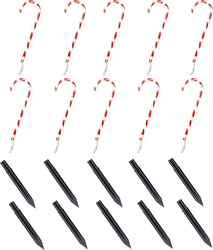 Joiedomi 12 Pcs Christmas Candy Cane Pathway Markers Lights, 16” Stakes Lights with Warm White, Waterproof Outdoor Decorations for Xmas Indoor and Outdoor Decorations Yard, Walkway, Lawn, Garden