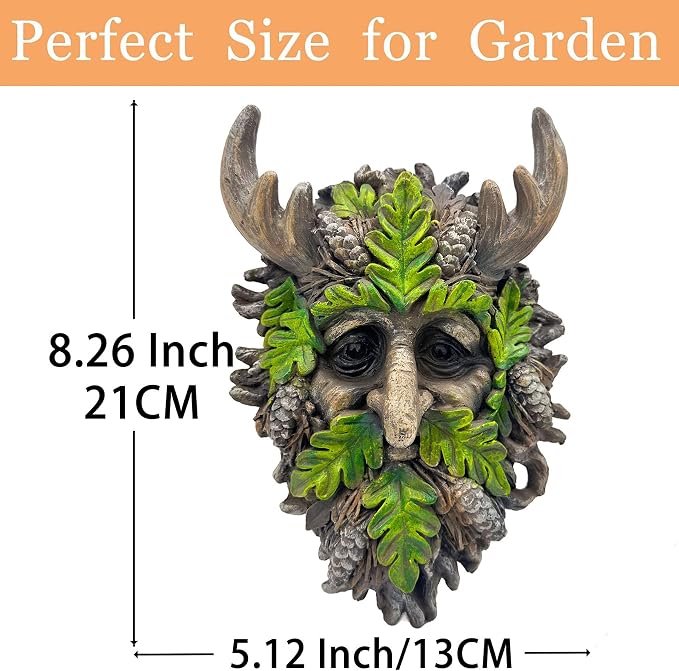 8.3" Real Tree Face Hugger Statue, Garden Outdoor Resin Sculpture with Foliage Features, Fairy Elve Accent Yard Art, Halloween Trees Decorations Outdoor Wall Mounted Statue