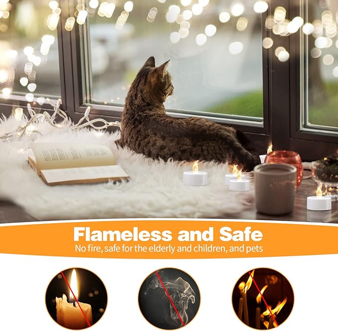 KOABY 50 Pack Warm White LED Tea Lights, Last 100H+, Flickering Flameless Battery Operated Tea Lights for Decor