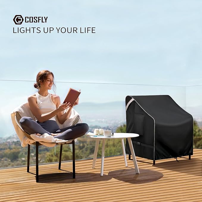 COSFLY Outdoor Patio Chair Covers Waterproof, Heavy-Duty UV-Resistant Furniture Covers, Adjustable Fit with Buckle Straps, Fits Chairs up to 29" W x 30" D x 36" H (2-Pack, Black)
