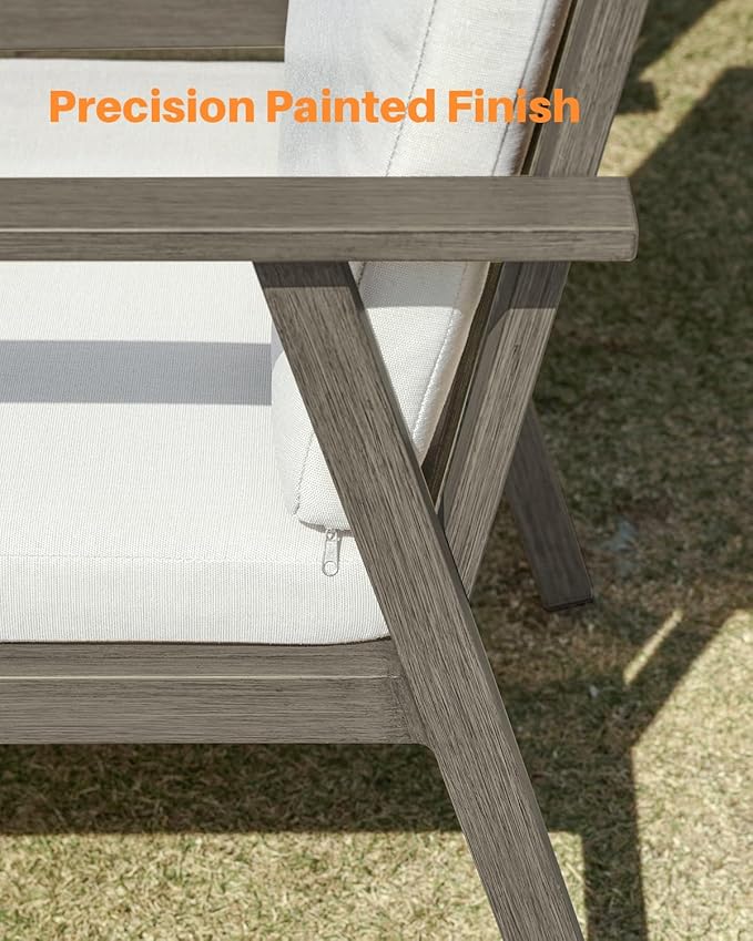 7 Pieces Outdoor Dining Set, Never-Rust Aluminum Patio Swivel Dining Set with Umbrella Hole, 360° Rotation Outdoor Patio Furniture Set, 6 Swivel Chairs and Table for Garden, Pool, Limed Oak