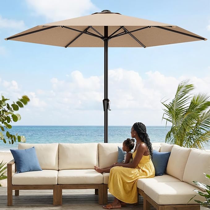 AreShark 9FT Patio Umbrella, Outdoor Umbrellas with 6 Sturdy Ribs