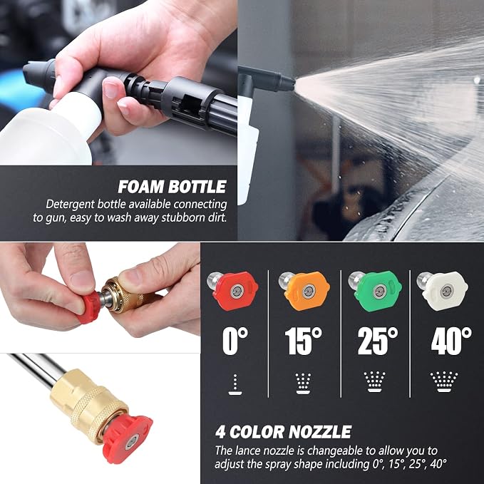 DNA Motoring TOOLS-00232 Up to 2176 PSI Pressure 2.4 GPM Max Flow Electric Pressure Washer for Yard and Car Cleaning with Spray Nozzle Foam Bottle + 4 Turbo Nozzles IPX5 Driveway Patio Deck(Green)