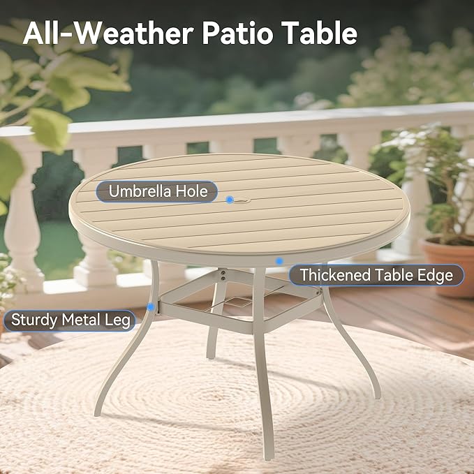 LUMISOL 7-Piece Outdoor Patio Dining Set, 4 Stackable Metal Dining Chairs and 40.6" Round Metal Dining Table, Outdoor Table and Chairs for Lawn Garden Backyard, Sandstone