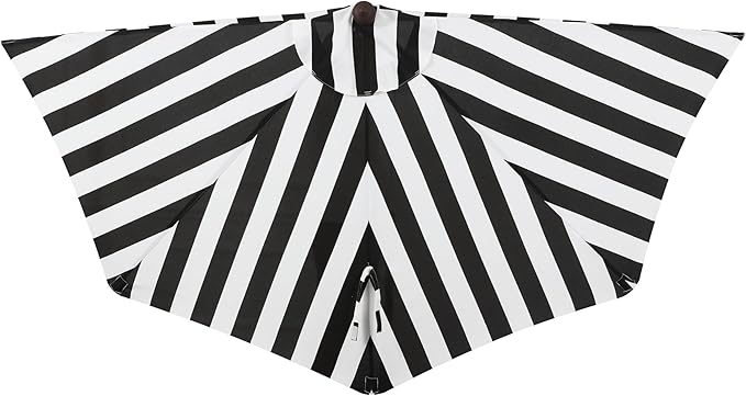 JONATHAN Y Beverly 9 ft. Coastal Black and White Striped Half Patio Umbrella with Scalloped Fringe, Crank Lift, and Manual Tilt for Balcony, Dark Brown Pole UMB1201A