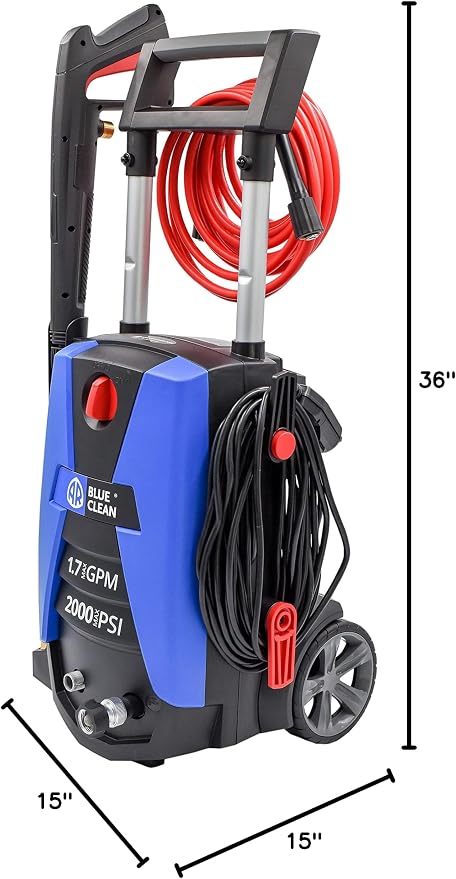 AR Blue Clean BC383HS Electric Pressure Washer-2000 PSI, 1.7 GPM, 13 Amps Bayonet Connect Accessories, Telescopic Handle, On Board Storage, Portable Pressure Washer, High Pressure, Car Washer, Patio