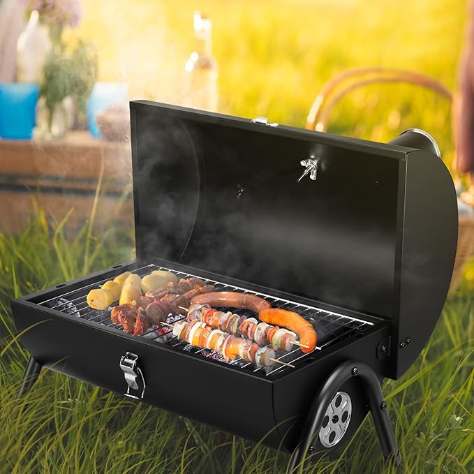 Portable Grill Charcoal for Outdoor, Leonyo Small BBQ Charcoal Grill for Tabletop, Thermometers & Chimney, 119 Sq.in Cooking Surface for Barbecue, RV Travel, Camping, Beach