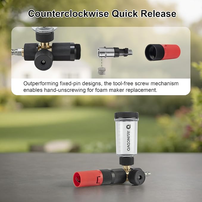 Raincovo Pure Pro Foam Cannon for Pressure Washer, Adjustable Nozzle with 1/4” Quick Connector, Power Washer Soap Cannon for Car Detail, Additional 1.1mm Orifice Nozzle
