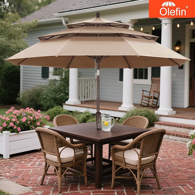 MASTERCANOPY 9ft 3-Tier Olefin Patio Umbrella with Tilt Crank, 5-Year-Non-Fading Canopy & 8 Fiberglass Ribs for Deck, Patio, and Garden, Navy Blue