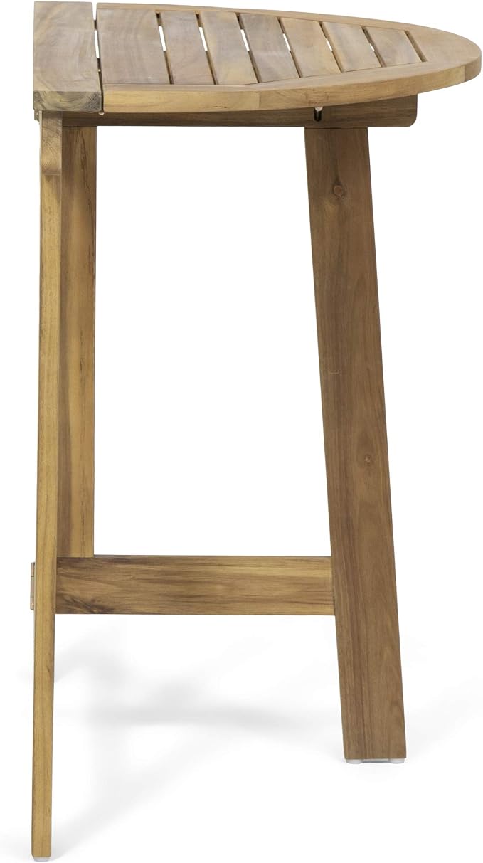 roomfitters Outdoor Half-Round Folding Acacia Wood Bistro Table, Small Space Patio Dining Accent Table, Natural