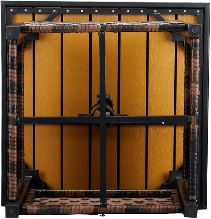 Outdoor Patio Umbrella Stand Table, All Weather Small Wicker Side Table with Umbrella Hole, 22 in Rattan Base Table (Yellow)