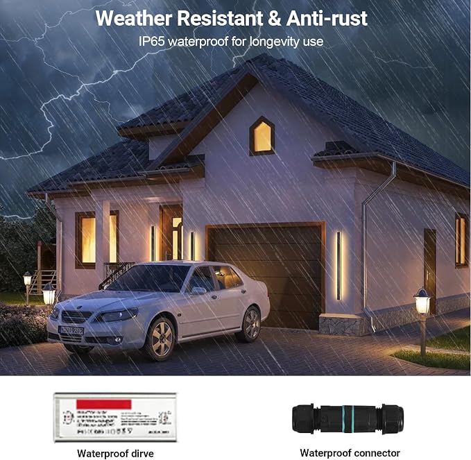 Outdoor Wall Sconce set of 2,79 Inch Outdoor Wall Lights, Waterproof Ip65 Long Linear Led Porch Lights, 3000k Light Fixture Black Wall Mount Acrylic Anti Rust for Living Room, Patio, Garage 60W