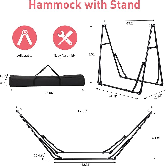 Ainfox 2 in 1 Hammock and Swing Chair with Stand, 550 lbs Capacity, Pink