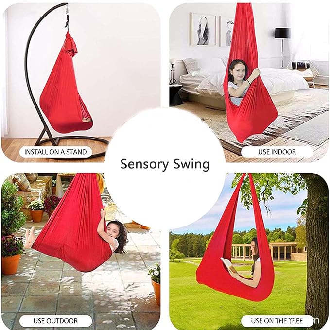 Indoor Sensory Swing Chair for Kids and Teens, Breathable Yoga Cuddle Hammock for Children with Autism, ADHD, Asperger's Syndrome (Color : Black, Size : 100x280cm/39x110in)