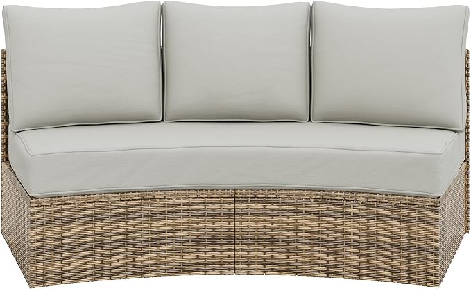 Jocisland 3-Piece All-Weather Wicker Conversation Set, Half-Moon Outdoor Sectional Sofa with Removable Cushions, Rattan Patio Furniture Set for Backyard, Garden & Deck, Beige
