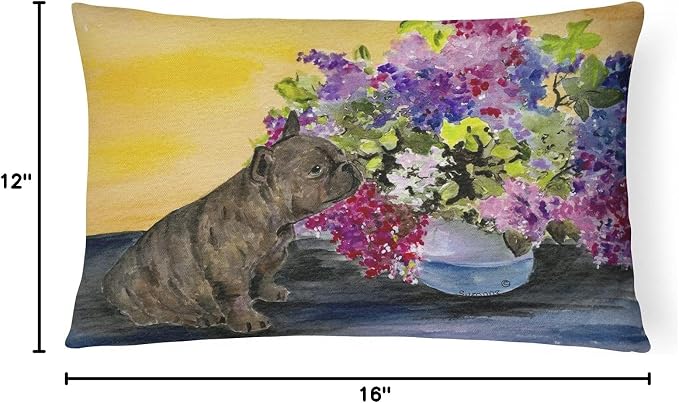 Caroline's Treasures SS8536PW1216 French Bulldog Canvas Fabric Decorative Pillow Machine Washable, Indoor Outdoor Decorative Pillow for Couch, Bed or Patio, 12HX16W