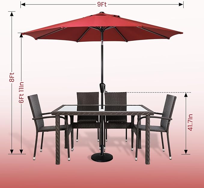 Sun-Ray 9' Round Patio Umbrella with Push-Button Tilt and Hand Crank Lift System, Market Umbrella for Porch, Deck, and Patio