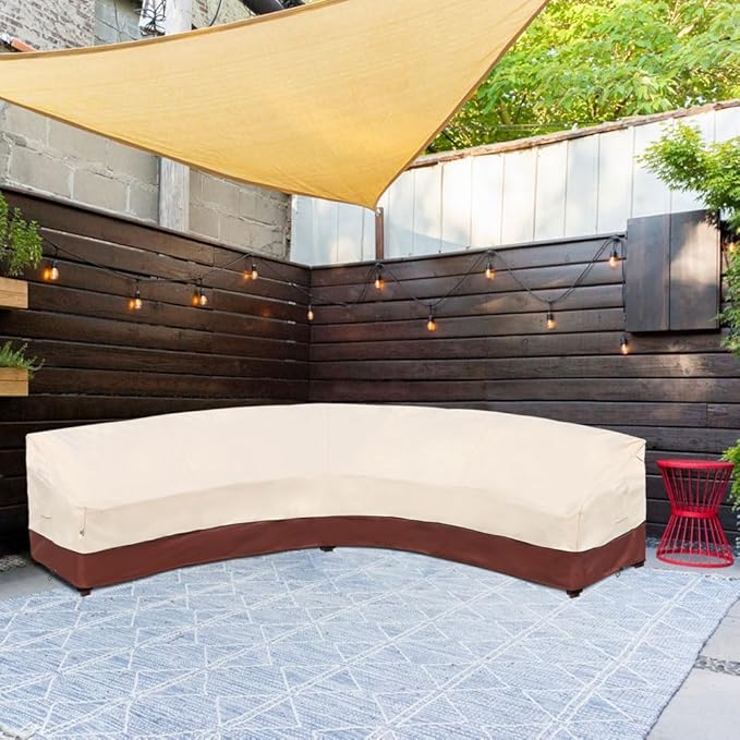 Curved Patio Furniture Covers - Outdoor Sectional Covers Waterproof Reinforced Rip-Stop Anti-UV 600D Heavy Duty Outdoor Couch Cover with 3 Air Vents 190"(128")