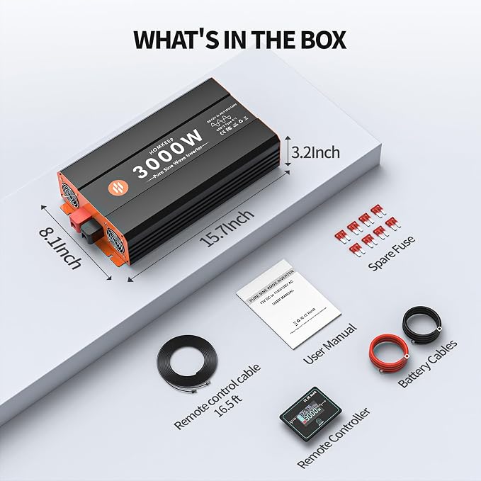 Power Inverter 12V DC to 110V AC Converter for RV Truck Off-Grid Solar Car Inverter (3000W-007)