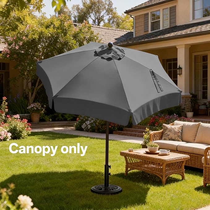 MASTERCANOPY Valance Patio Umbrella 7.5 ft Replacement Canopy for 6 Ribs-Charcoal Grey Canopy Only