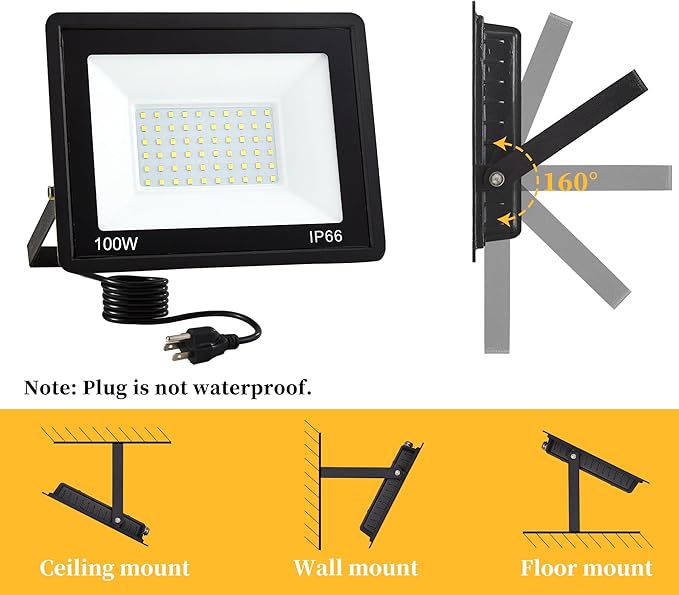 4 Pack 100W LED Flood Lights, 10000 LM Super Bright Outdoor Lights,IP66 Waterproof Outdoor Flood Light, 6000K Daylight White Floodlights for Garage Yard Garden Playground