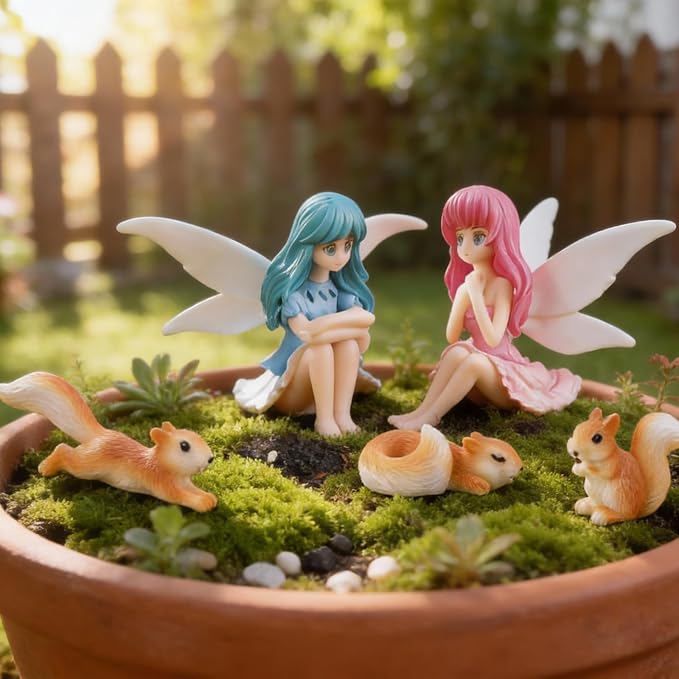 Fairy Garden Figurines for Outdoor: 14-Piece Miniature Resin Mushroom Squirrel Fence Set - Sun and Rain-Resistant Colors Stay Bright - Ideal for Gardening and Miniature Landscape Enthusiasts