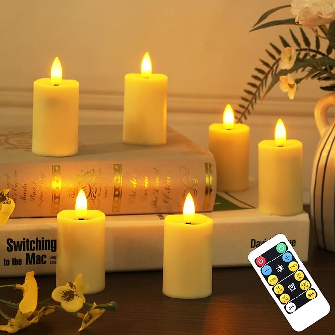 6 Pack Ivory Tea Lights Votive Candle with Remote Control emits Yellow Light max 800hours by 2 AAA Batteries(not includ) Indoor, Bedroom, Study Room……