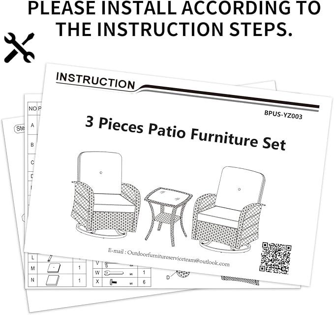 SHGJ&SOFT 3 Piece Patio Furniture Set, 2 Outdoor Swivel Rocking Chairs with Side Table, Wicker Glider Chairs, All-Weather Rattan Bistro Set for Porch, Deck, Pool (Grey, Brown Open-Weave Rattan)