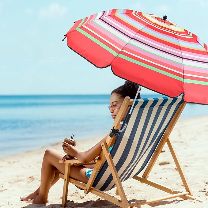 Buryeah 2 Pcs Beach Chair Umbrella Automatic with Universal Adjustable Clamp 44" UPF 50+ Portable Clamp on Beach Chair for Wheelchair Patio Golf Carts Camping