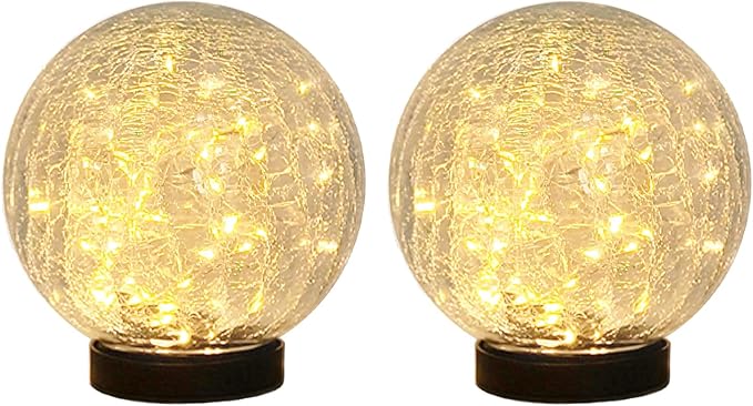 HOTEAGLE Solar Globe Lights Outdoor Waterproof-Large 2-Pack Solar Balls Lights for Outside Garden-Cracked Glass Ball Solar Lights for Garden Patio & Lawn Backyard Decor (Yellow, 5.9 inch)