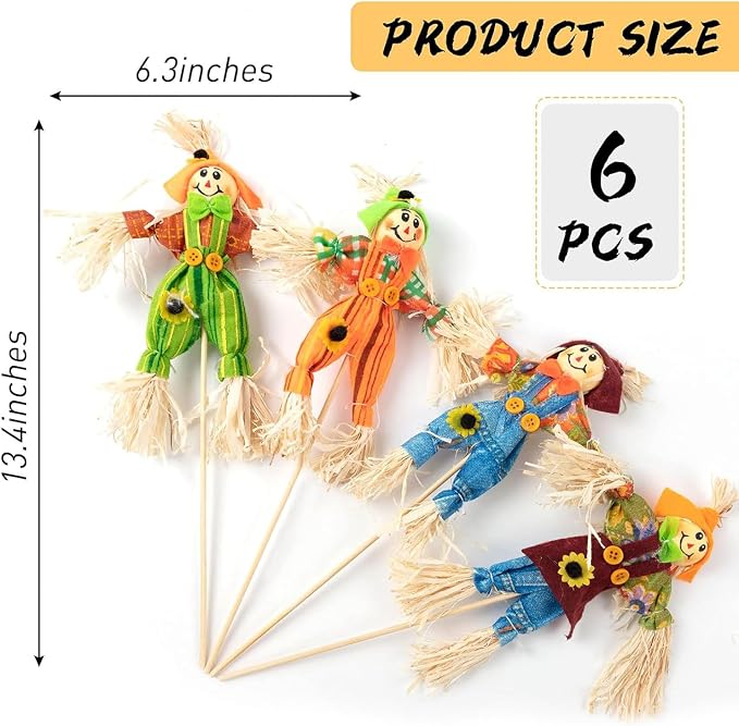 6 PCS Halloween Scarecrow Decorations, Scarecrows Fall Decor | Outdoor, Fall Harvest, Standing Scarecrow, for Garden, Home, School, Yard, Porch, Thanksgiving Decor 