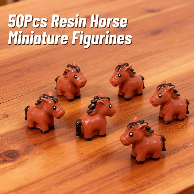 50 PCS Mini Red Horse Figurines - 1.5 Inch Resin Horses for Fairy Gardens, Home Decor, Wedding Centerpieces, Desk Accessories & DIY Crafts