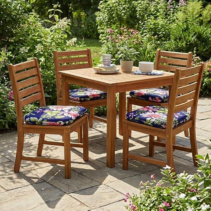 BrylaneHome Bh Outdoor Performance Set of 4 Stacking Chair Pads - Black Ikat
