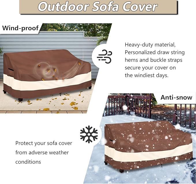2-Seater Patio Sofa Covers, Outdoor Couch Cover Fits up to 58" W x 32.5" D x 31" H, Heavy Duty Waterproof Patio Furniture Covers,Brown