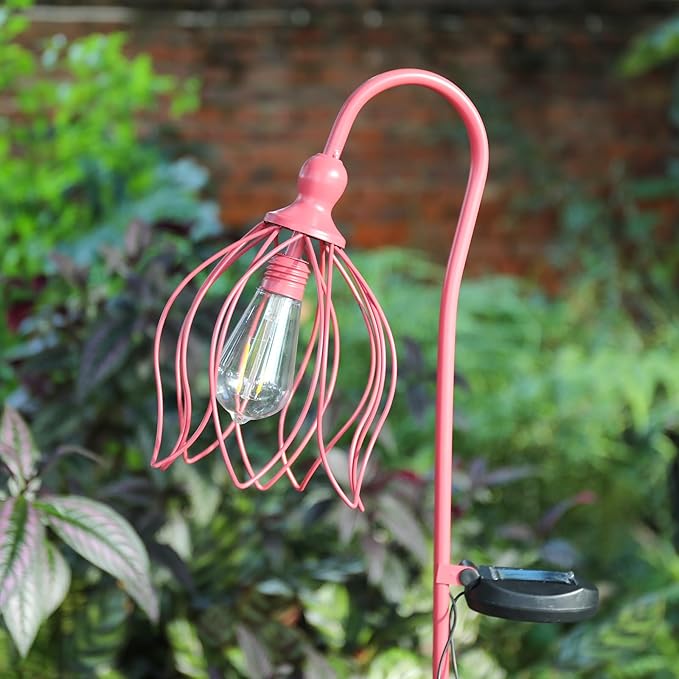 Solar Lights Outdoor Decorative Solar Wire Metal Flower Yard Stake Decorative Path Light for Walkway Pathway Lawn Patio Yard Decorations Pink 2 Pack