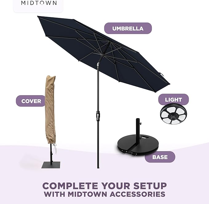 Midtown Umbrellas – The Swilt 10 Ft Patio Umbrella with 360° Swivel & Tilt Mechanism, Sunbrella Fabric & 8 Fiberglass Ribs – Outdoor Umbrella for Deck, Pool & Cafes – Canvas Navy Canopy, Black Pole