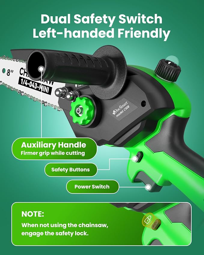 Mini Chainsaw with 1000W Brushless Motor, 8 inch & 6 inch 2 Rechargeable Batteries Handheld Small Chain Saw for Wood Cutting, Gardening Gifts for Father Dad Men