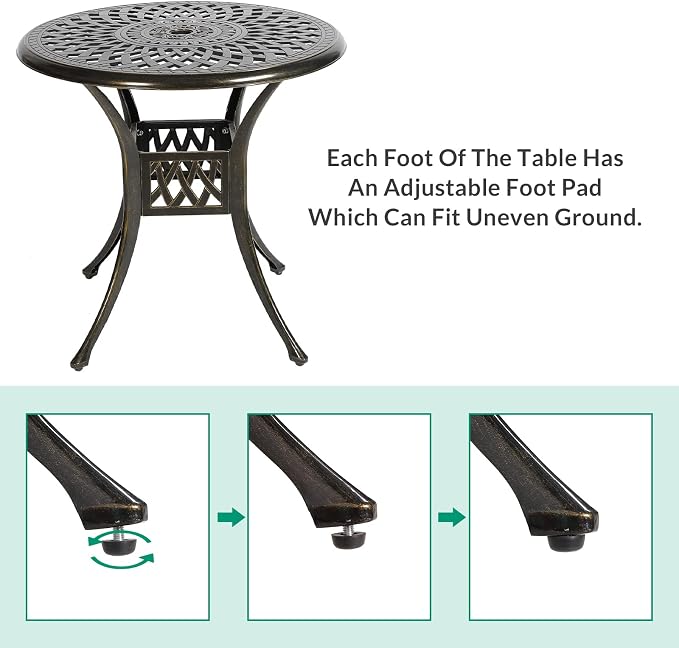 VIVIJASON 31" Patio Bistro Table Outdoor Dining Round Table Bronze Cast Aluminum Table with Umbrella Hole