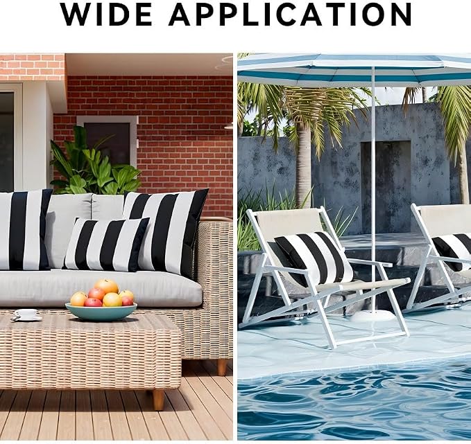 Pack of 2 Outdoor Waterproof Striped Pillow Covers Decorative Throw Covers | 20x20, Black and White, Garden Cushion Covers, Farmhouse Pillowcases for Couch Sofa Patio Tent Balcony
