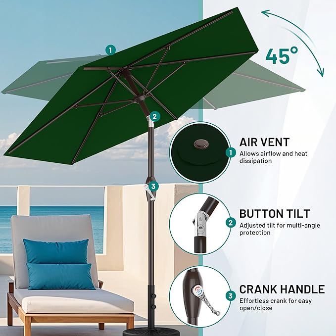 AreShark 7.5FT Patio Umbrella Table Market Umbrella w/Tilt and Crank, Heavy-Duty Outdoor Umbrellas for Pool, Deck, Garden and Backyard, Dark Green
