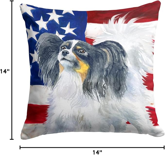 Caroline's Treasures BB9657PW1414 Papillon Patriotic Fabric Decorative Pillow Machine Washable, Indoor Outdoor Decorative Pillow for Couch, Bed or Patio, 14Hx14W