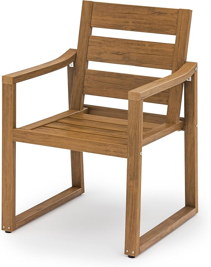 Cozyman HDPS Outdoor Dining Chairs, 350LBS, Patio Dining Chairs with Armrest, All Weather Outdoor Kitchen Chairs with Square Frame Legs for Outdoor Indoor, Garden, Backyard, Teak Color-Oil Printed