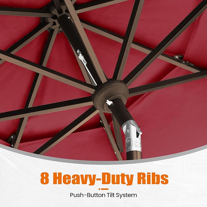EliteShade USA 10-Year-Non-Fading 10ft 3-Tier Market Patio Umbrella, Commercial Grade Outdoor Table Umbrella with Crank Open, Windproof & UPF 50+ UV Protection, Heavy Duty Ventilation for Garden, Deck, Pool, Backyard, Beach & Bistro, Burgundy