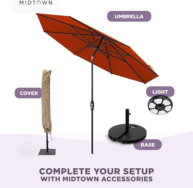 Midtown Umbrellas – The Swilt 10 Ft Patio Umbrellas with 360° Swivel & Tilt Mechanism, 8 Fiberglass Ribs & Terylast Polyester Fabric for Backyard, Deck, Pool & Cafes - Apple Canopy, Black Pole
