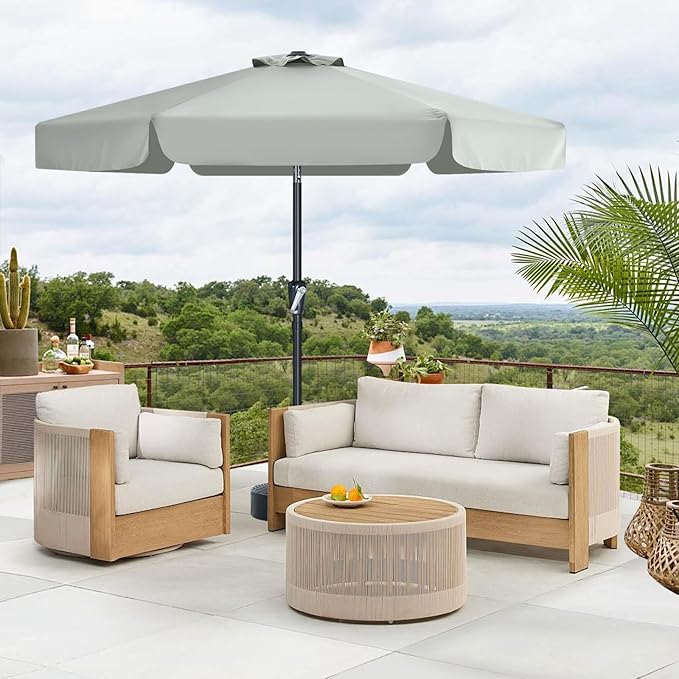 MASTERCANOPY 7.5ft Patio Umbrella with Valance, Crank and Tilt – 6 Ribs Outdoor Market Umbrella, UV/Fade Resistant, Waterproof Canopy with Wind Vent for Garden, Deck, Backyard, Pool (Light Gray)