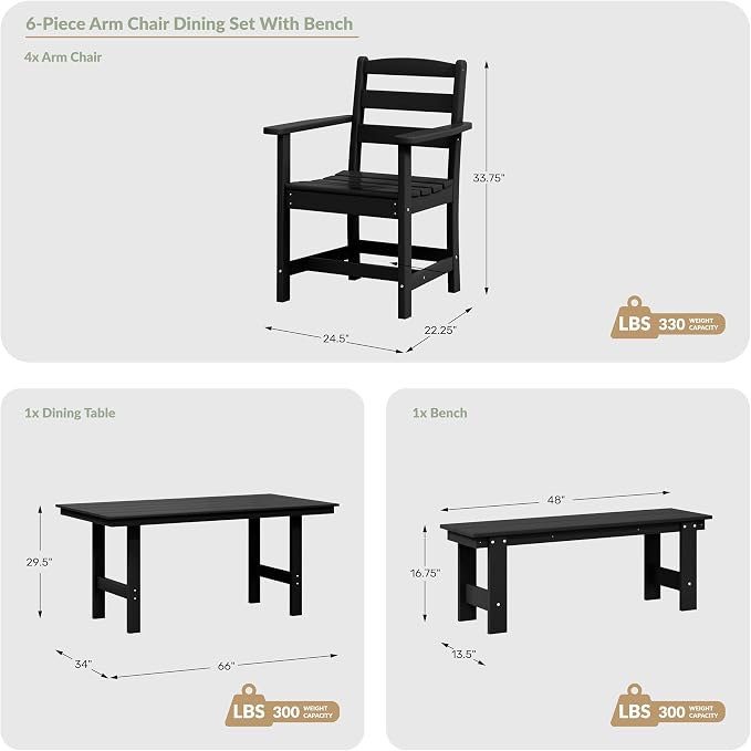 WestinTrends Ashore 6-Piece Outdoor HDPE Patio Dining Table Set with Bench, Navy Blue